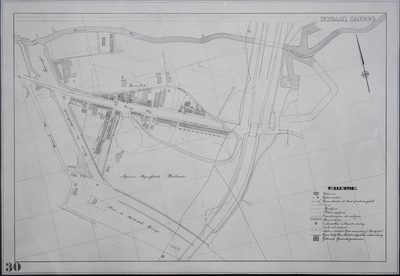 853532 Plattegrond van een deel van de stad Utrecht (het gebied tussen de spoorlijn/ Kromme Rijn en Rijksweg 22) met ...